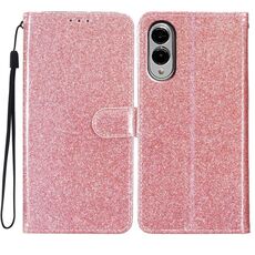 Per Samsung Galaxy S25 Edge 5G Custodia per telefono in pelle con glitter (oro rosa)