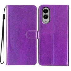 Per Samsung Galaxy S25 Edge 5G Custodia in pelle con glitter (viola)