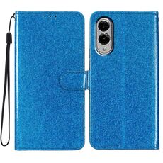 Per Samsung Galaxy S25 Edge 5G Custodia per telefono in pelle con glitter (blu)