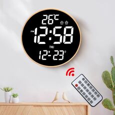 Orologio da parete con luce bianca da 11,6 pollici con telecomando, sveglia multifunzionale in bambù + nero