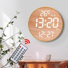 Orologio da parete con luce bianca da 11,6 pollici con telecomando, sveglia multifunzionale in bambù + bambù
