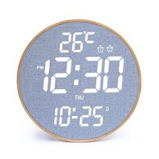 Orologio da parete con luce bianca da 11,6 pollici con telecomando, sveglia multifunzionale in bambù + tessuto
