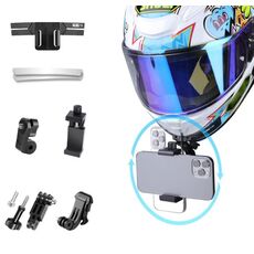 RUIGPRO Action Camera Phone Kit di montaggio per casco con fibbia J-Hook e morsetto e adattatore per telefono rotante (nero)