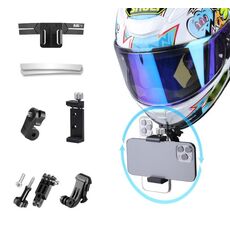 RUIGPRO Action Camera Phone Kit di montaggio per casco con fibbia J-Hook e morsetto e adattatore per telefono in metallo (nero)