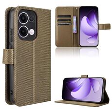 Per OPPO Reno13 5G Custodia per telefono in pelle con texture a diamante globale (marrone)