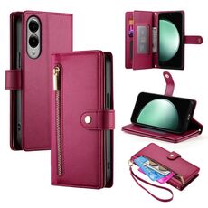Per Samsung Galaxy S25 Edge 5G Custodia in pelle con cerniera e nove slot per schede (rosso)