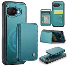 Per Google Pixel 9a JEEHOOD J05 Business Custodia magnetica in pelle RFID (blu verde)
