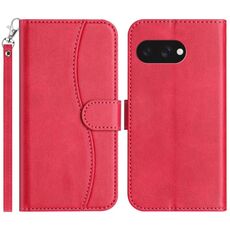 Per Google Pixel 9a Custodia in pelle a forma di S con doppia piegatura (rosso rosa)