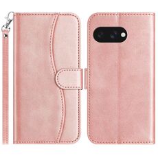 Per Google Pixel 9a Custodia in pelle a forma di S con doppia piegatura (oro rosa)