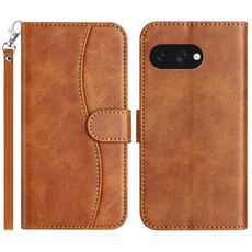 Per Google Pixel 9a Custodia in pelle a forma di S con doppia piegatura (marrone)