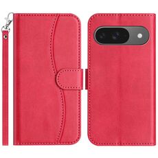 Per Google Pixel 9 / 9 Pro Custodia in pelle a forma di S a doppia piega (rosso rosa)