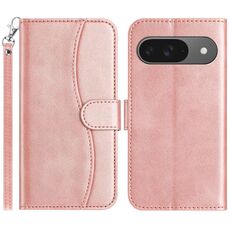 Per Google Pixel 9 / 9 Pro Custodia in pelle a forma di S con doppia piegatura (oro rosa)