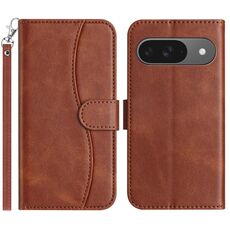 Per Google Pixel 9 / 9 Pro Custodia in pelle a forma di S a doppia piega (caffè)