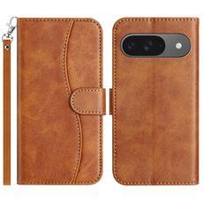 Per Google Pixel 9 / 9 Pro Custodia per telefono in pelle a forma di S a doppia piega (marrone)