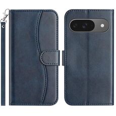 Per Google Pixel 9 / 9 Pro Custodia in pelle a forma di S a doppia piega (blu navy)