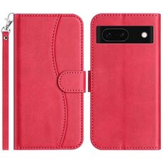 Per Google Pixel 8a Custodia in pelle a forma di S con doppia piegatura (rosso rosa)