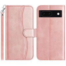 Per Google Pixel 8a Custodia in pelle a forma di S con doppia piegatura (oro rosa)