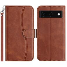 Per Google Pixel 8a Custodia per telefono in pelle a forma di S a doppia piega (caffè)