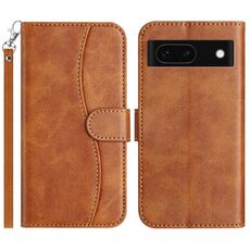 Per Google Pixel 8a Custodia in pelle a forma di S con doppia piegatura (marrone)