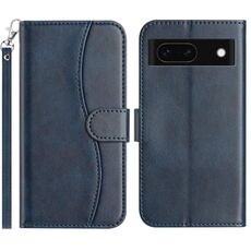 Per Google Pixel 8a Custodia in pelle a forma di S con doppia piegatura (blu navy)