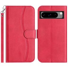 Per Google Pixel 8 Pro Custodia per telefono in pelle a forma di S a doppia piega (rosso rosa)