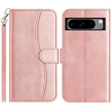 Per Google Pixel 8 Pro Custodia per telefono in pelle a forma di S a doppia piega (oro rosa)