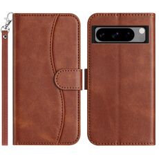 Per Google Pixel 8 Pro Custodia per telefono in pelle a forma di S a doppia piega (caffè)