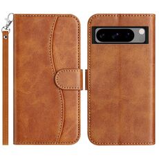 Per Google Pixel 8 Pro Custodia per telefono in pelle a forma di S a doppia piega (marrone)