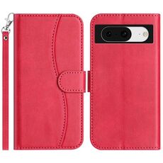 Per Google Pixel 8 Custodia in pelle a forma di S a doppia piega (rosso rosa)
