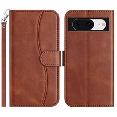 Per Google Pixel 8 Custodia in pelle a forma di S a doppia piega (caffè)