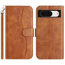 Per Google Pixel 8 Custodia in pelle a forma di S con doppia piegatura (marrone)