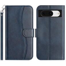 Per Google Pixel 8 Custodia in pelle a forma di S con doppia piegatura (blu navy)