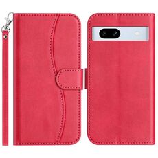 Per Google Pixel 7a Custodia in pelle a forma di S con doppia piegatura (rosso rosa)