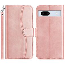 Per Google Pixel 7a Custodia in pelle a forma di S con doppia piegatura (oro rosa)