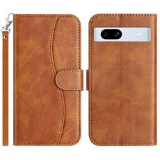 Per Google Pixel 7a Custodia in pelle a forma di S con doppia piegatura (marrone)