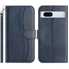 Per Google Pixel 7a Custodia in pelle a forma di S con doppia piegatura (blu navy)