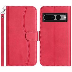 Per Google Pixel 7 Pro Custodia in pelle a forma di S a doppia piega (rosso rosa)