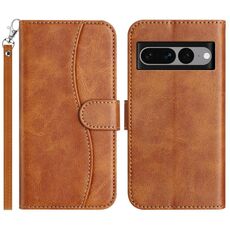 Per Google Pixel 7 Pro Custodia per telefono in pelle a forma di S a doppia piega (marrone)