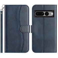 Per Google Pixel 7 Pro Custodia per telefono in pelle a forma di S a doppia piega (blu navy)