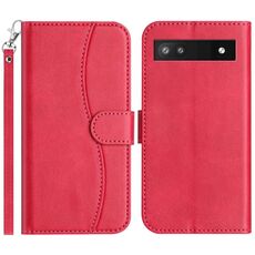 Per Google Pixel 6a Custodia in pelle a forma di S con doppia piegatura (rosso rosa)