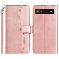 Per Google Pixel 6a Custodia in pelle a forma di S con doppia piegatura (oro rosa)