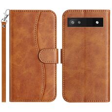 Per Google Pixel 6a Custodia per telefono in pelle a forma di S con doppia piegatura (marrone)