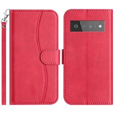 Per Google Pixel 6 Pro Custodia in pelle a forma di S a doppia piega (rosso rosa)