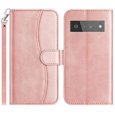 Per Google Pixel 6 Pro Custodia in pelle a forma di S a doppia piega (oro rosa)