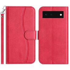 Per Google Pixel 6 Custodia in pelle a forma di S a doppia piega (rosso rosa)