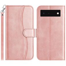 Per Google Pixel 6 Custodia in pelle a forma di S con doppia piegatura (oro rosa)