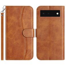 Per Google Pixel 6 Custodia in pelle a forma di S con doppia piegatura (marrone)