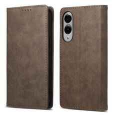 Per Samsung Galaxy S25 Edge 5G Business Custodia per telefono in pelle magnetica RFID a tinta unita (marrone)