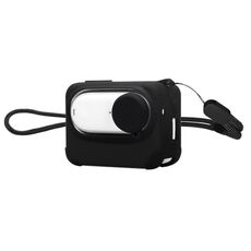 Custodia in silicone per custodia di ricarica per fotocamera Insta360 GO 3 PULUZ con copriobiettivo e cinturino (nero)
