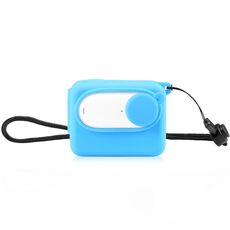 Custodia in silicone per custodia di ricarica per fotocamera Insta360 GO 3 PULUZ con copriobiettivo e cinturino (blu)